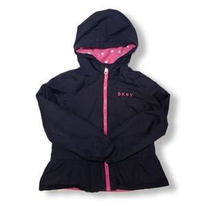 DKNY Hooded Peplum Jacket Spring Windbreaker Fleece Heart Lining Coat Girls 6X